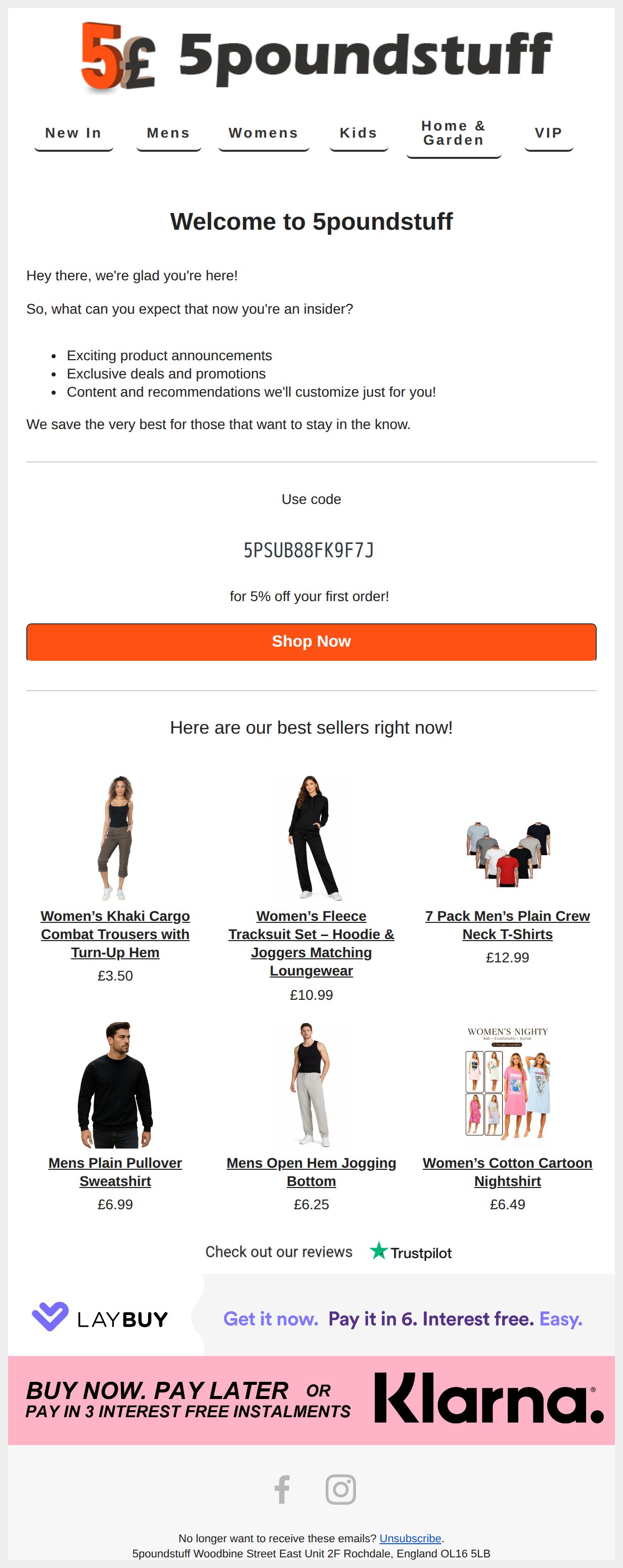 ⭐  Welcome to 5poundstuff! Here's 5% off your first order  ⭐ - email from 5poundstuff