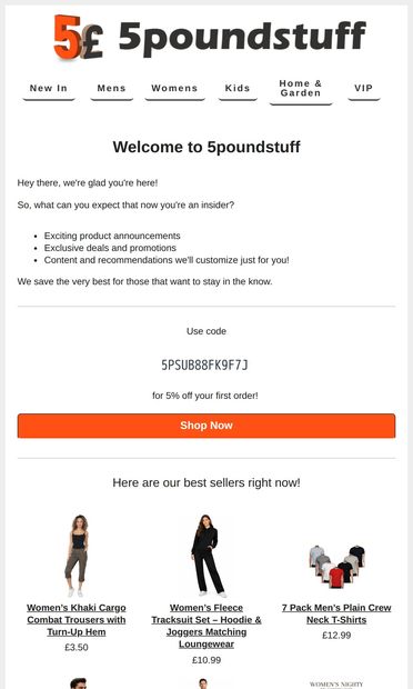 ⭐  Welcome to 5poundstuff! Here's 5% off your first order  ⭐ - email from 5poundstuff