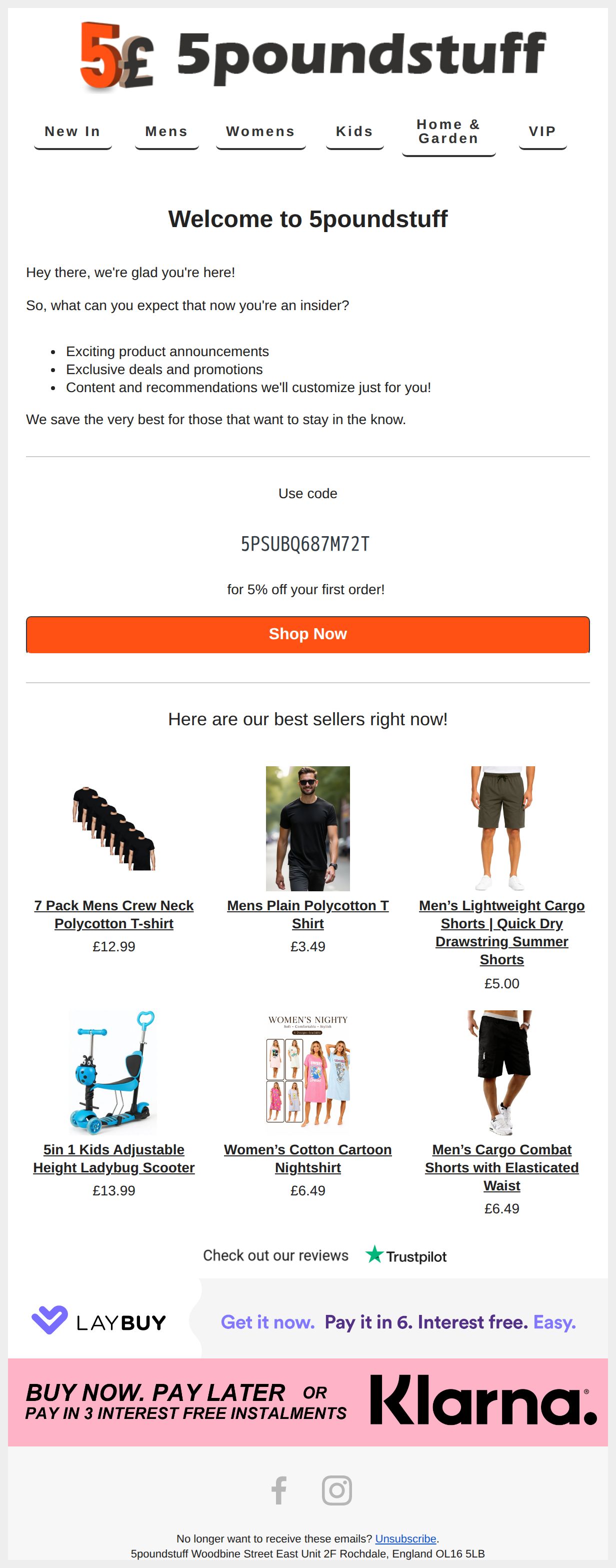 ⭐  Welcome to 5poundstuff! Here's 5% off your first order  ⭐ - email from 5poundstuff