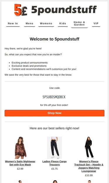⭐ Welcome to 5poundstuff! Here's 5% off your first order ⭐ - email from 5poundstuff