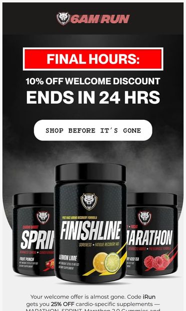 24 hours left: your 25% OFF is almost gone - email from 6AMRun