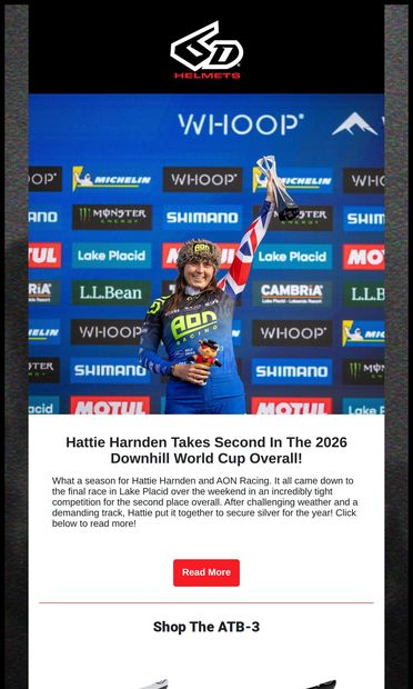 Hattie Harnden Secures Second Overall! - email from 6D Helmets