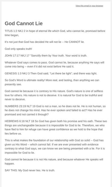 God Cannot Lie - email from A Devotion