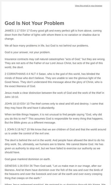 God Is Not Your Problem - email from A Devotion