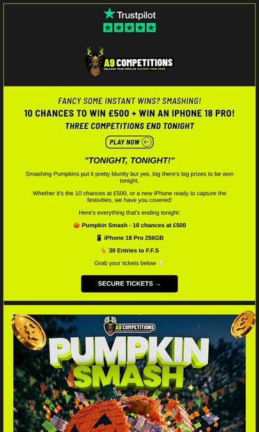 Ready for Pumpkin Smash?! 🎃 - email from A9 Competitions