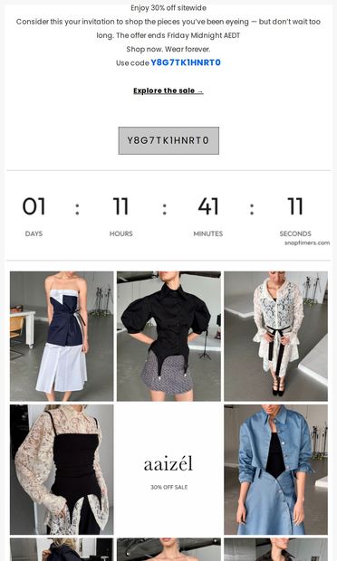 Enjoy 30% Off Sitewide - code inside - email from aaizél