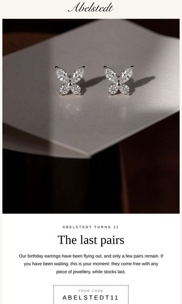 The Last Pairs: Our Birthday Earrings Are Almost Gone - email from Abelstedt