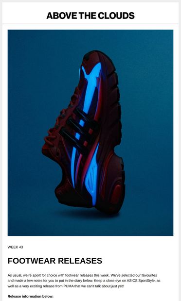 ⏰ Week 43: Footwear Releases Coming Soon... - email from Above the Clouds Store