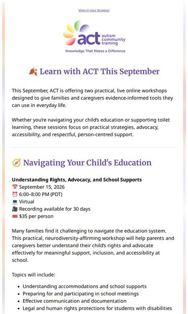 🍂 Two ACT Workshops This September — Registration Now Open - email from ACT