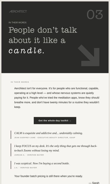 For people who don't have 20 minutes - email from Aerchitect