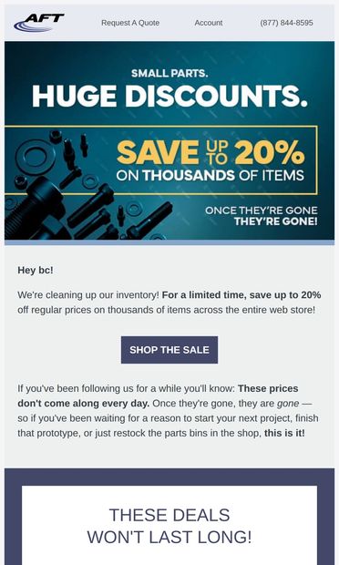 Limited-Time Deals Await You! - email from AFT Fasteners