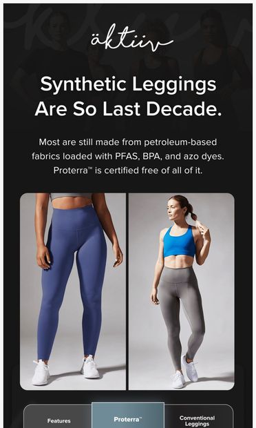 Synthetic leggings are out. Non-toxic is in. - email from äktiiv