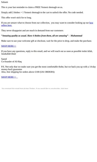 Last call to get a shemagh on us - email from AL-HAQ