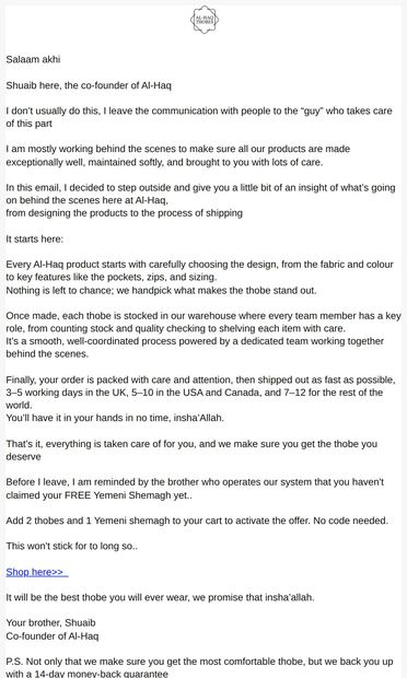 I don't usually do this - email from AL-HAQ