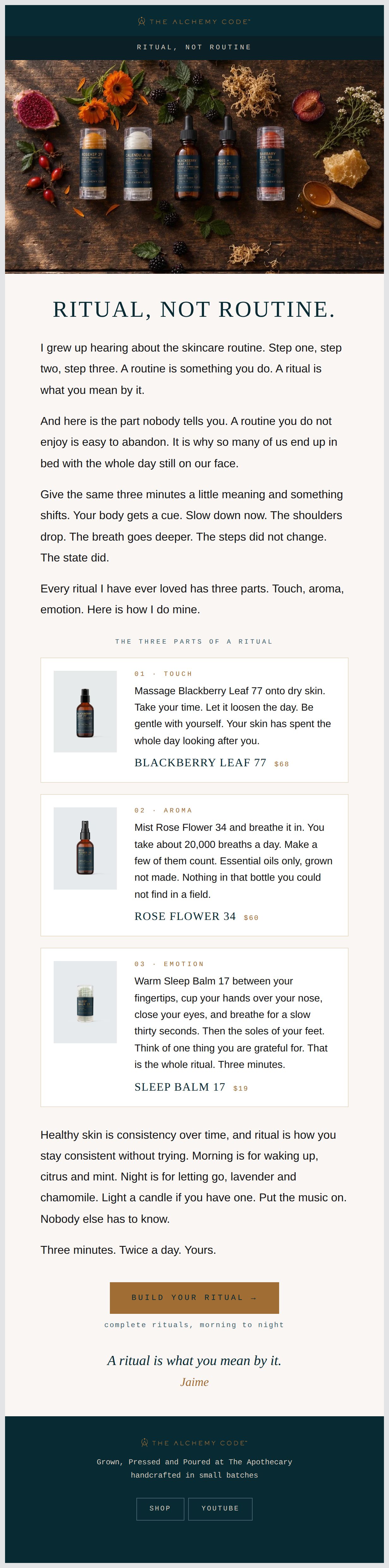 Ritual, not routine - email from Alchemy Code