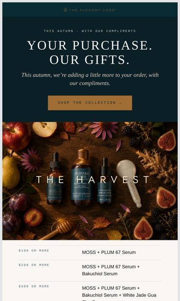 Your purchase. Our gifts. - email from Alchemy Code