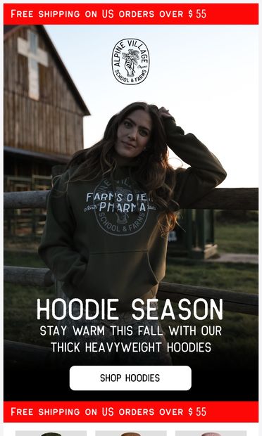 🍂  Hoodie Season Is Here - email from Alpine Village