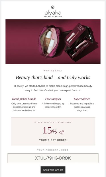 Beauty that’s kind – and truly works - email from Alyaka.com