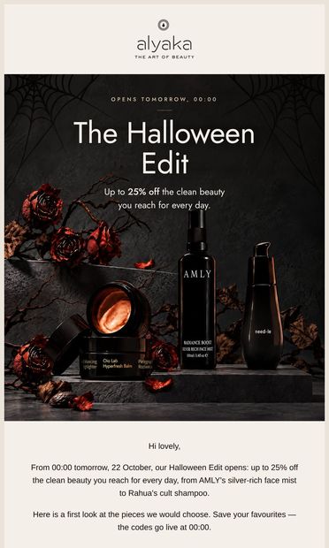 Beauty Lover, a first look at The Halloween Edit - email from Alyaka.com