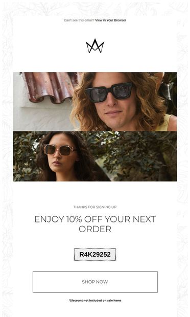 Thanks for signing up! Enjoy 10% OFF YOUR NEXT ORDER - email from AM Eyewear