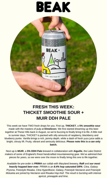 Elmeleven Smoothie Sour + MUIR DDH Pale - email from Beak Brewery