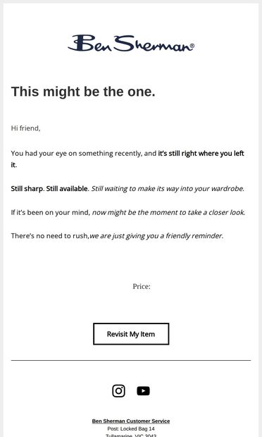 Your Ben Sherman pick is still available - email from Ben Sherman