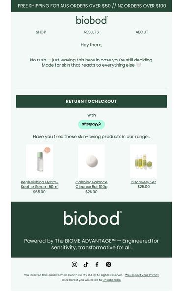 We saved your products - email from biobod