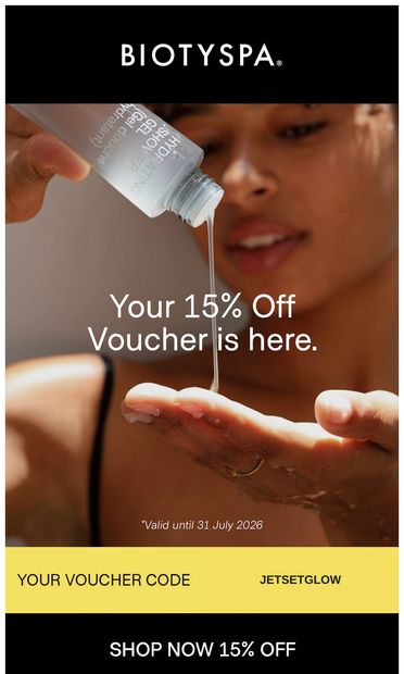 Thank You For Entering! Here's 15% Off 🖤 - email from Biotyspa