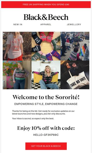 Welcome to the Sororité 🖤 - email from Black & Beech
