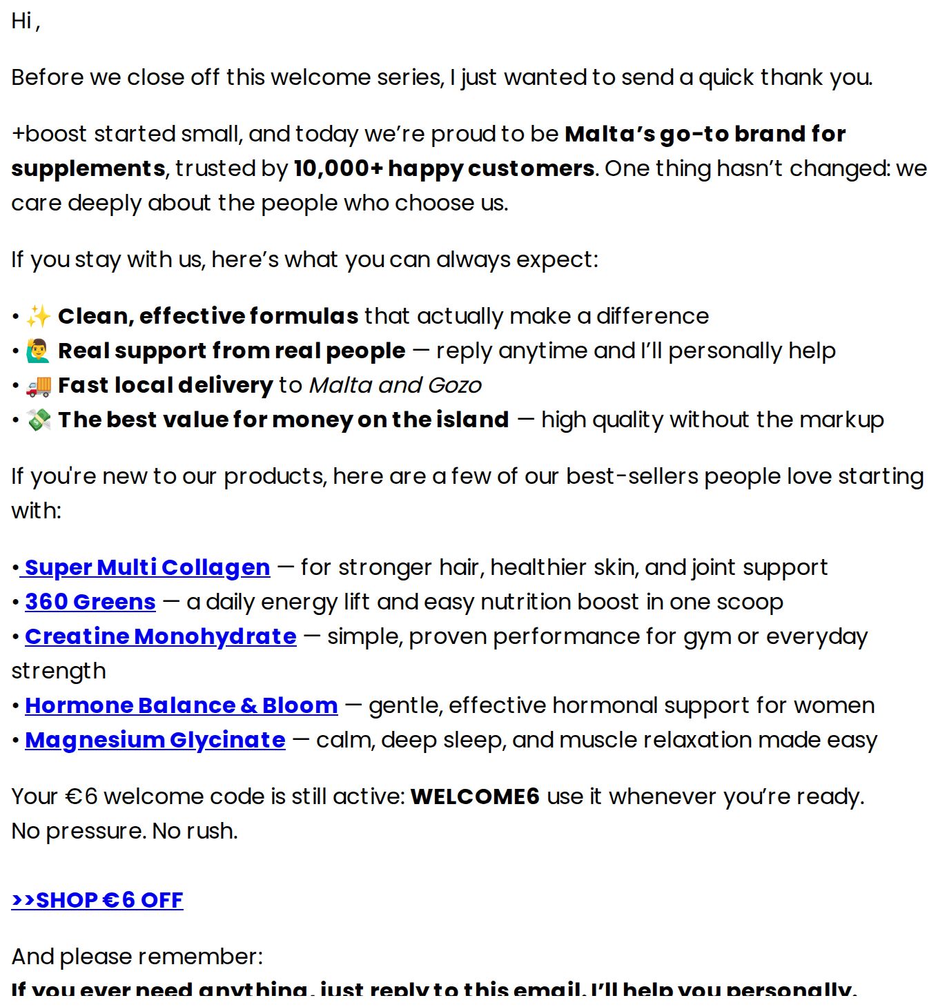 fw: One last thing I wanted to say - email from +boost