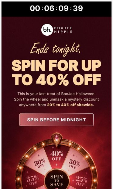 Spin to WIN ends tonight! ⌛ - email from Boujee Hippie
