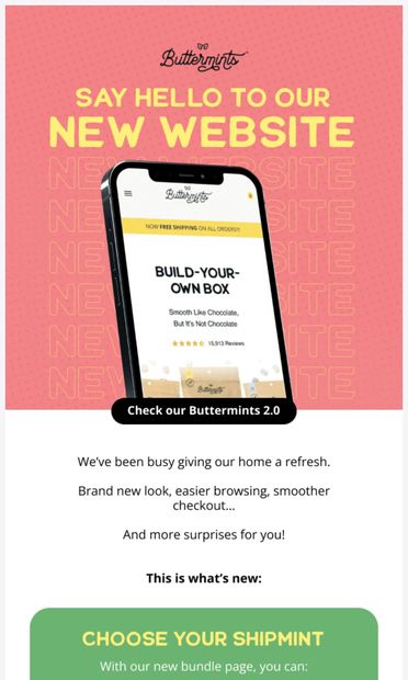 Say hello to our new website - email from Buttermints