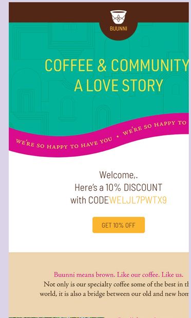 Welcome to Buunni - email from Buunni Coffee