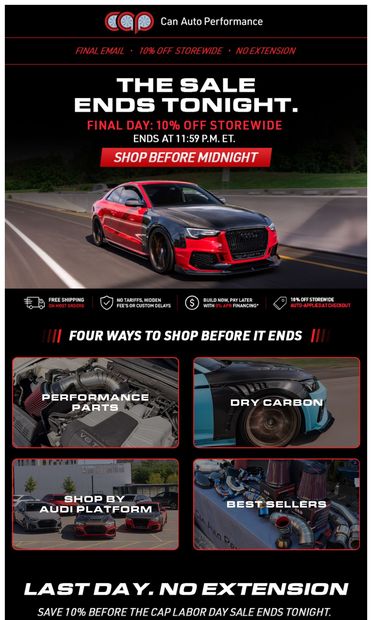 🚨  FINAL CHANCE 10% OFF SALE ENDS TONIGHT 🚨 - email from Can Auto Performance