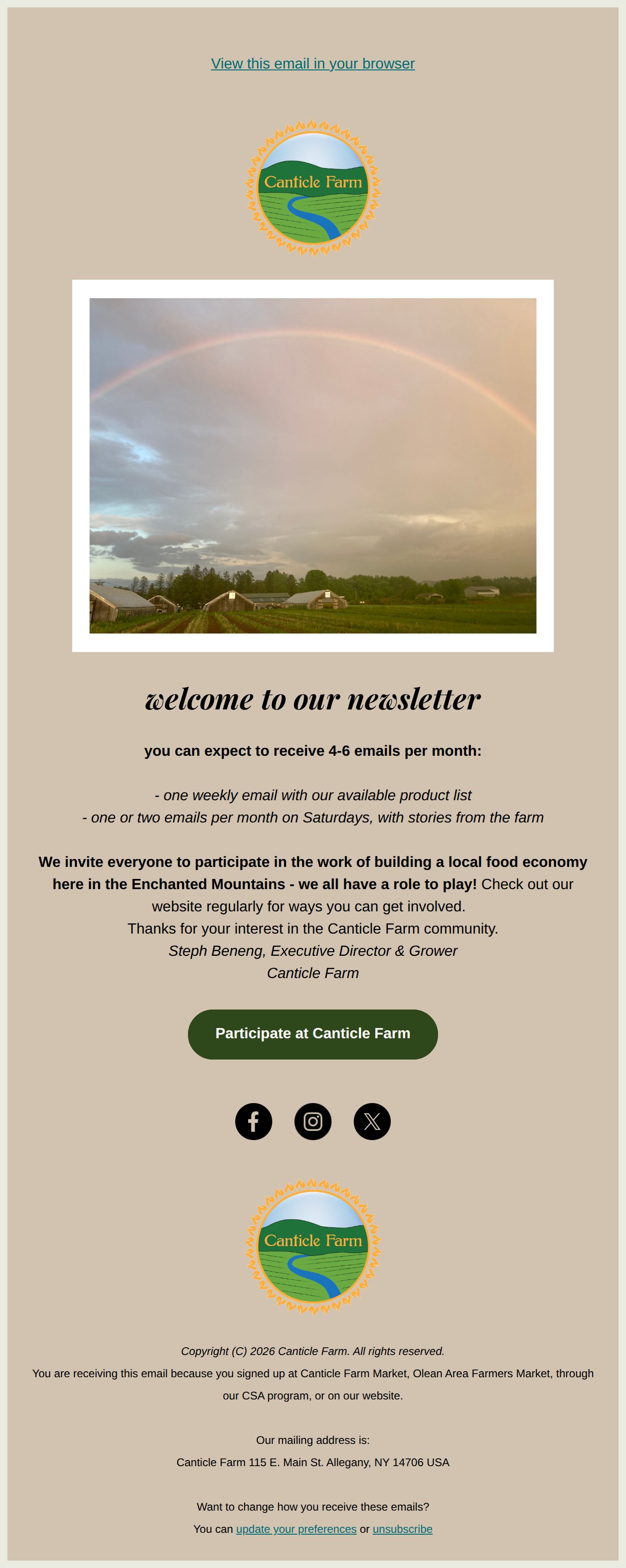 welcome to local, naturally grown food at Canticle Farm! - email from Canticle Farm