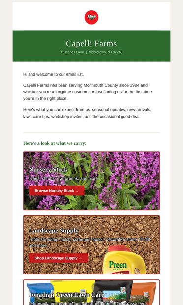 Welcome to the Capelli Farms Email List - email from Capelli's