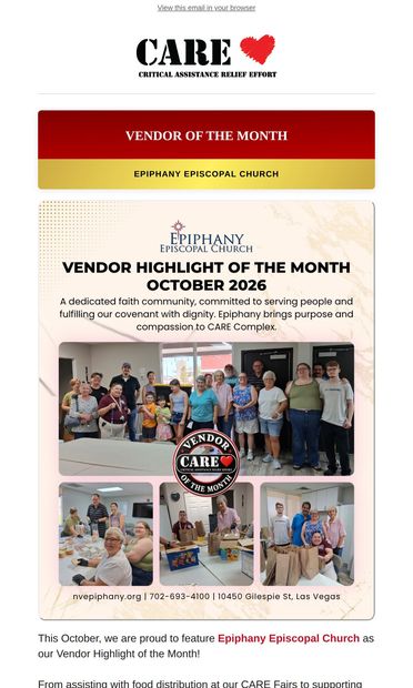 Spotlighting Epiphany Episcopal Church: October Vendor of the Month! - email from C.A.R.E. Complex
