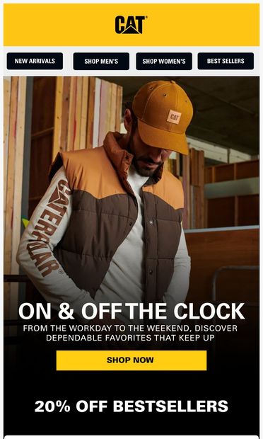 20% Off Bestsellers + Free Beanie Gift! - email from Cat Workwear