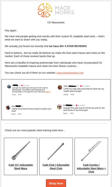 Check out what they think! - email from CK Maceworks