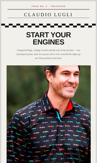 Start your engines — the motorsport edit - email from Claudio Lugli