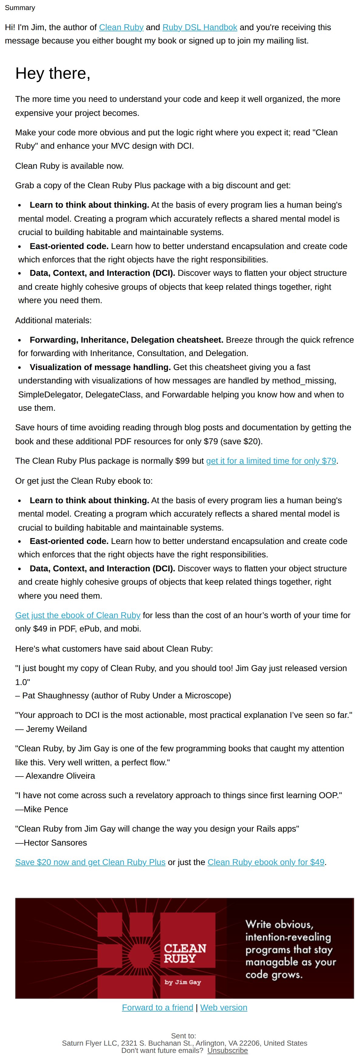 Get Clean Ruby - email from Clean Ruby