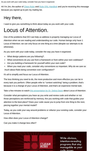 Locus of Attention - email from Clean Ruby