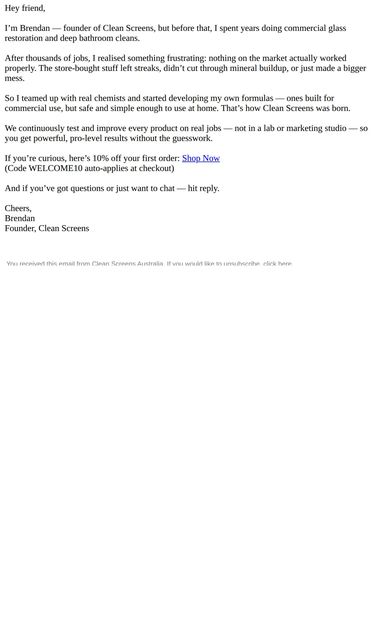 A quick note from our Founder - email from Clean Screens