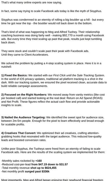 How Meg and Alfred Scaled to $624k - Here’s What Changed - email from Client Accelerators