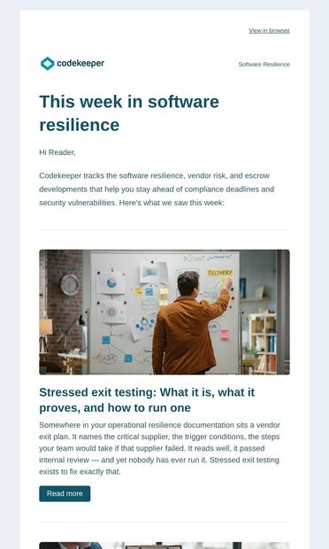 This week in software resilience - email from Codekeeper