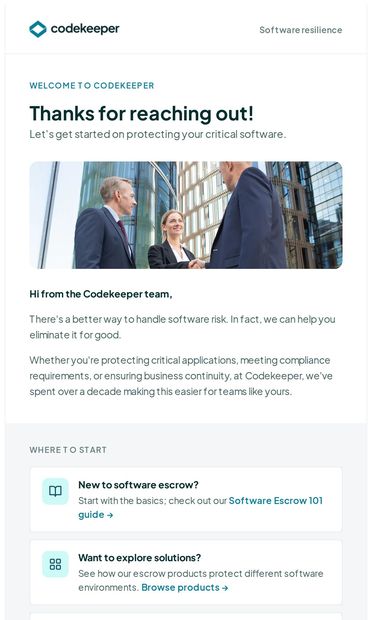Let's talk software resilience - email from Codekeeper