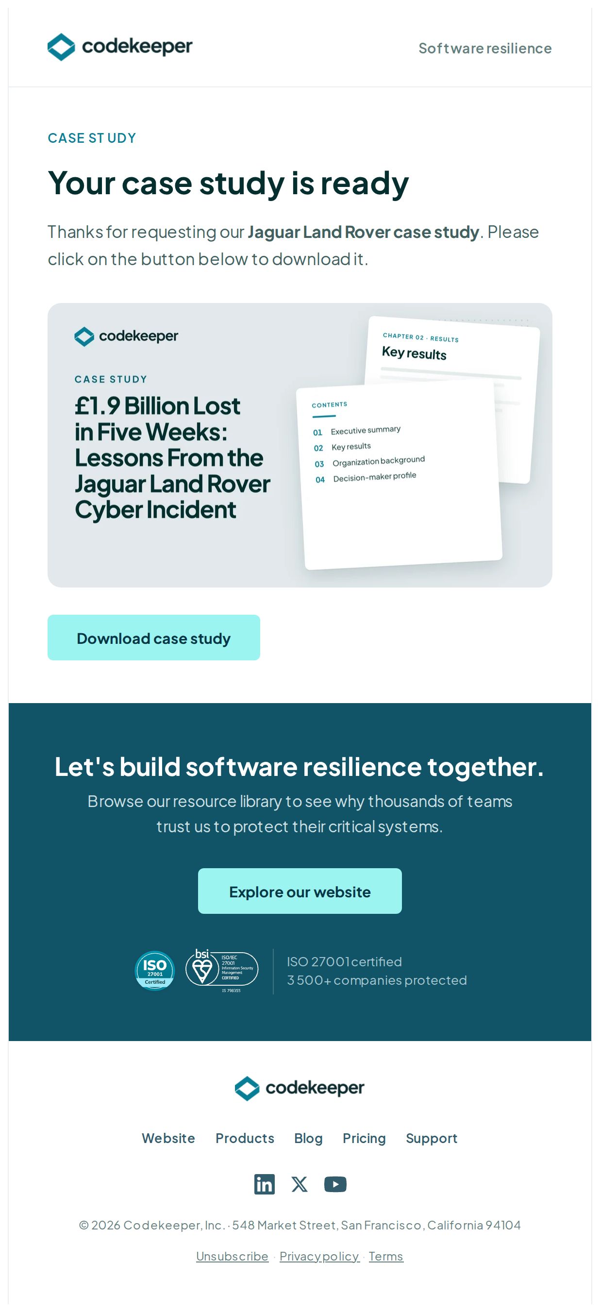 Codekeeper Case Study: Jaguar Land Rover - email from Codekeeper