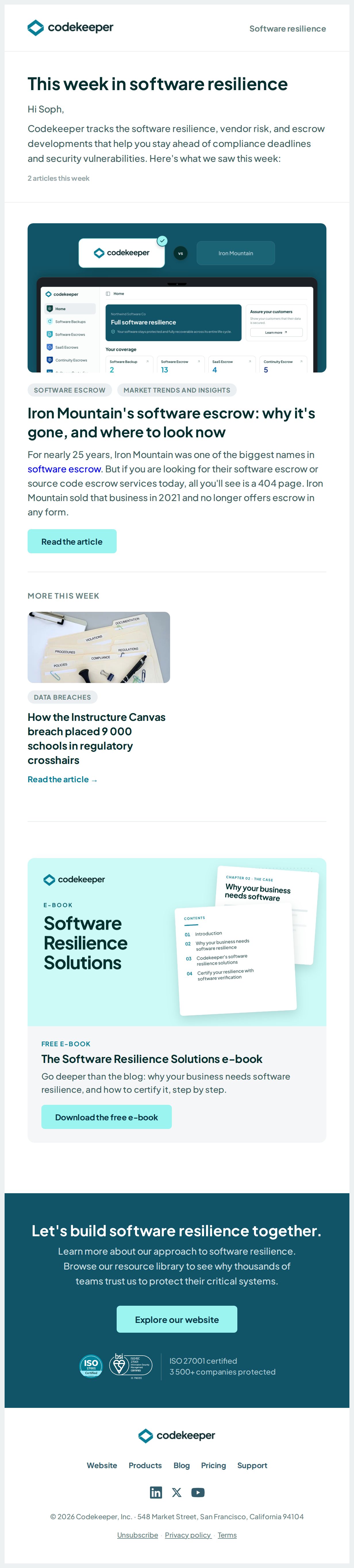 This week in software resilience - email from Codekeeper