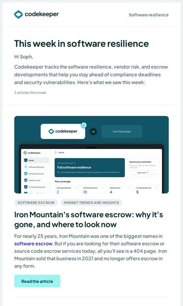 This week in software resilience - email from Codekeeper