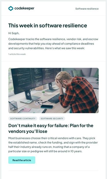 This week in software resilience - email from Codekeeper
